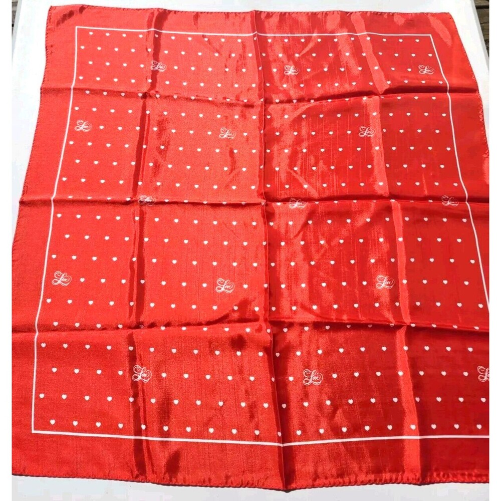 Vintage Hallmark Red W White Hearts LOVE 100% Acetate Scarf Japan 26x26 RN 15542